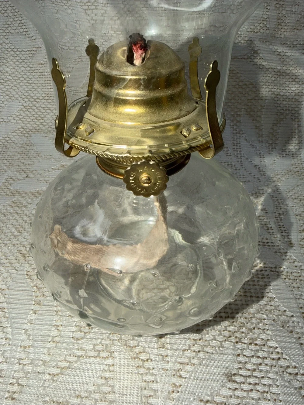 Vintage Clear Glass Hurricane Lamp with Brass Accents